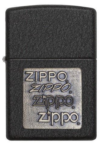Front view of the Black Crackle Gold Zippo Logo Emblem Lighter 