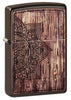 Wood Mandala Design Brown Matte Windproof Lighter facing forward at a 3/4 angle