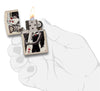 Skull King Queen Card with Queen of Hearts Cream Matte Windproof Lighter lit in hand