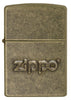 Front view of Zippo Stamp Antique Brass Lighter