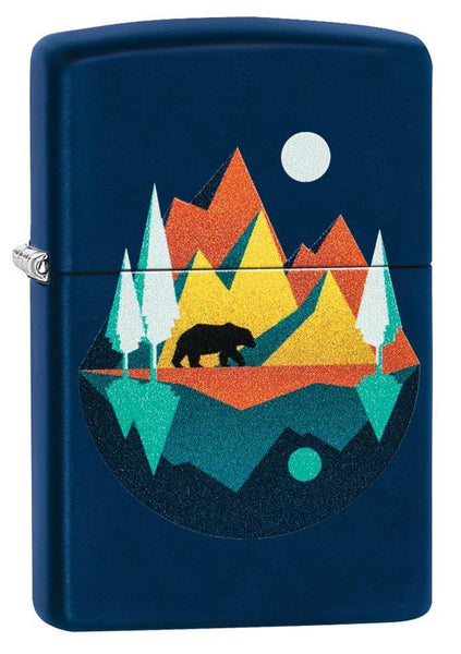 Front view of the Geometric Bear and Mountains Design Lighter shot at a 3/4 angle 