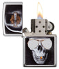 Front view of the Harley-Davidson Satin Chrome Lighter open and lit