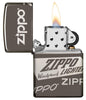 Front view of the Zippo Logo Design open and lit