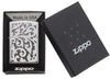 High Polish Chrome Filigree Windproof Lighter in packaging