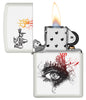 Shiva's Third Eye White Matte Windproof Lighter with its lid open and lit
