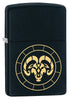 Front shot of Aries Zodiac Sign Design Black Matte Windproof Lighter standing at a 3/4 angle