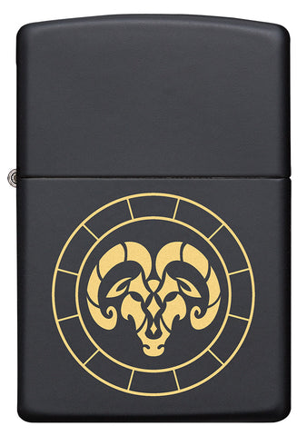 Front of Aries Zodiac Sign Design Black Matte Windproof Lighter