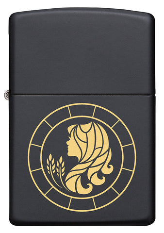 Front of Virgo Zodiac Sign Design Black Matte Windproof Lighter
