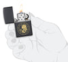 Virgo Zodiac Sign Design Black Matte Windproof Lighter lit in hand