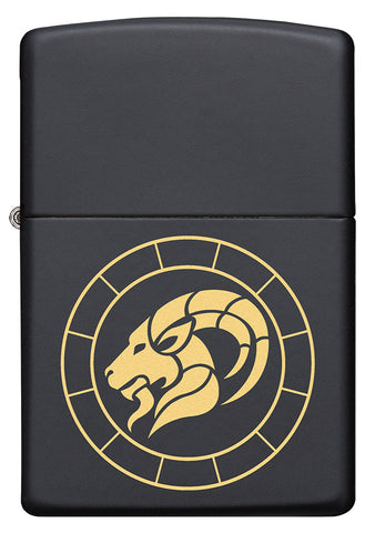 Front of Capricorn Zodiac Sign Design Black Matte Windproof Lighter