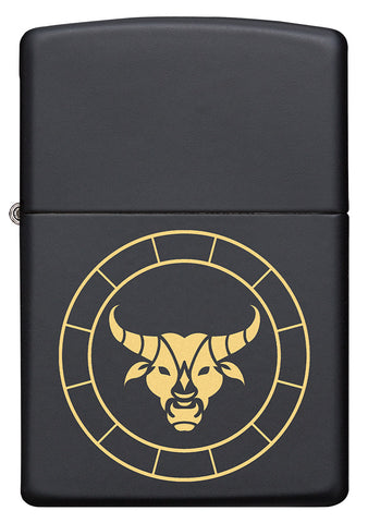 Front of Taurus Zodiac Sign Design Black Matte Windproof Lighter