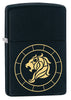 Front shot of Leo Zodiac Sign Design Black Matte Windproof Lighter standing at a 3/4 angle