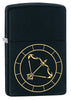 Front shot of Sagittarius Zodiac Sign Design Black Matte Windproof Lighter standing at a 3/4 angle