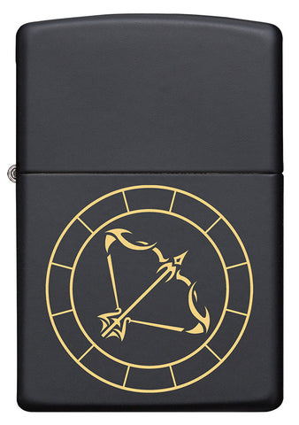 Front of Sagittarius Zodiac Sign Design Black Matte Windproof Lighter