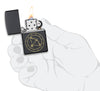 Sagittarius Zodiac Sign Design Black Matte Windproof Lighter lit in hand