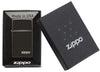Front view of the Slim Ebony Finish with Zippo Logo in packaging