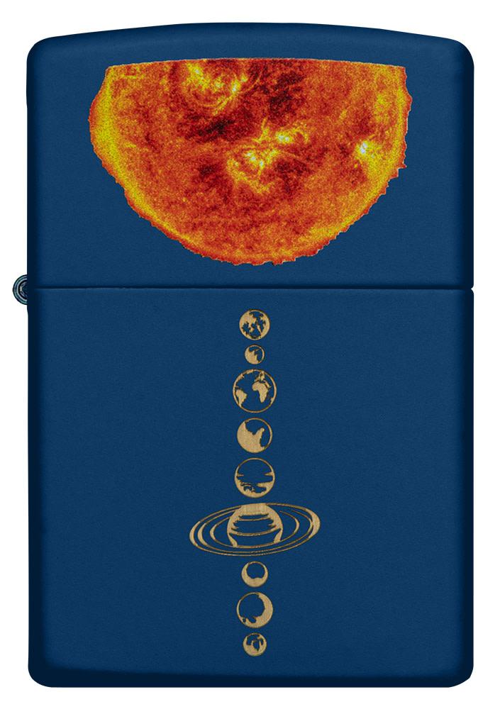 Front shot of Solar System Design Navy Matte Windproof Lighter.