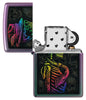 Colorful Skull Design Iridescent Windproof Lighter with its lid open and unlit.