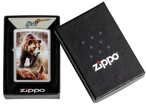 Mazzi Grizzly Bear Street Chrome Windproof Lighter in its packaging.
