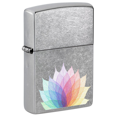 Front shot of Abstract Leaf Design Windproof Lighter standing at a 3/4 angle.