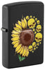 Front shot of Sunflower Design Texture Print Black Matte Windproof Lighter standing at a 3/4 angle