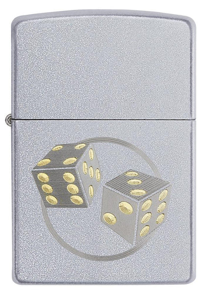 Dice Satin Chrome Windproof Lighter Front View