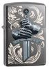 Knights Glove Design Black Ice Windproof Lighter facing forward at a 3/4 angle