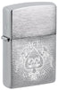 Front shot of Zippo Spade Skull Design Windproof Lighter standing at a 3/4 angle.