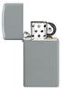 Slim® Flat Grey Windproof Lighter with its lid open and unlit.