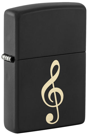 Front shot of Zippo Muscial Note Windproof Lighter standing at a 3/4 angle.