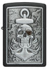 Front shot of Skull Anchor Emblem Design Black Matte Windproof Lighter.