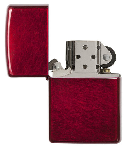 Classic Candy Apple Red™ Windproof Lighter with its lid open and unlit