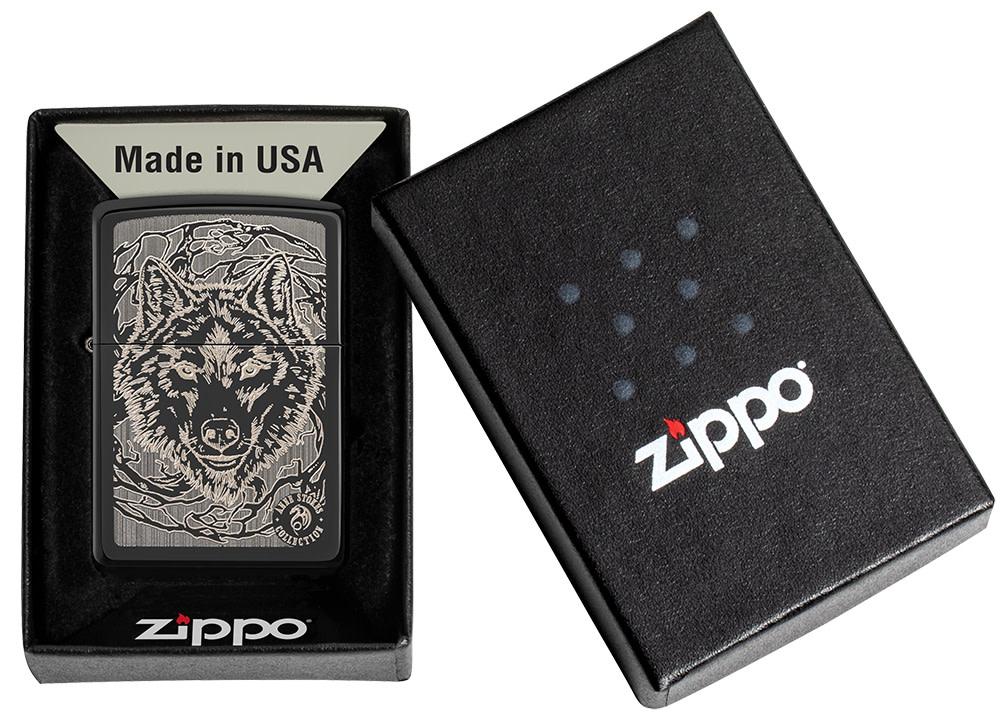 Anne Stokes Wolf High Polish Black Zippo Windproof Pocket Lighter 