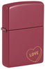 Front shot of Zippo Love Design Windproof Lighter standing at a 3/4 angle.