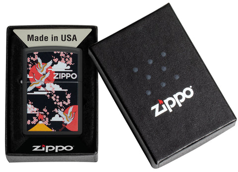 Zippo Kimono Design Black Matte Windproof Lighter in it's packaging.