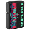 Front shot of Bangalore Skyline Design Windproof Lighter standing at a 3/4 angle.