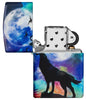 Wolf Howling Design 540 Color Windproof Lighter with its lid open and unlit.
