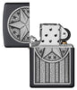 American Metal Emblem Black Matte Windproof Lighter with its lid open and unlit.