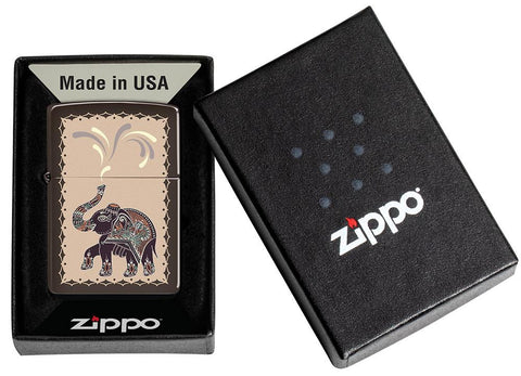 Lucky Elephant Design Windproof Pocket Lighter in its packaging.