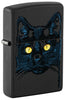 Front shot of Zippo Black Cat Design Windproof Lighter standing at a 3/4 angle.