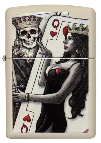 Front view of Skull King Queen Card with Queen of Hearts Cream Matte Windproof Lighter