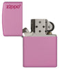 Front view Pink Matte Lighter with Zippo Logo Lighter open and unlit 