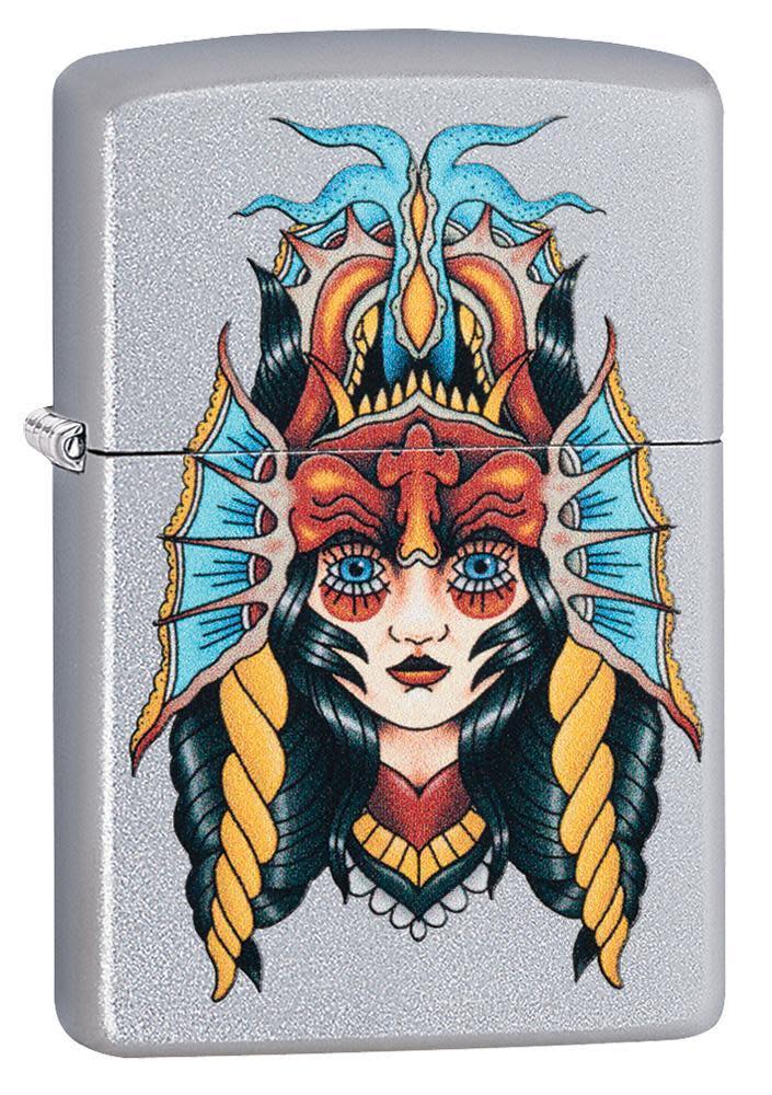 Front View of the Two Face Design Lighter shot at a 3/4 angle