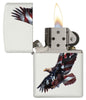 Front view of the Patriotic Eagle Soldiers Lighter open and lit 