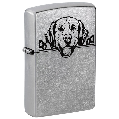 Front shot of Golden Retriever Design Windproof Lighter standing at a 3/4 angle.