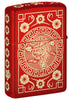 Tiger Design Metallic Red Windproof Lighter with its lid open and lit.