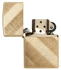 Front view of Diagonal Weave Brass Lighter open and unlit 