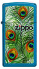 Front view of Slim Peacock Feathers Design Windproof Pocket Lighter.
