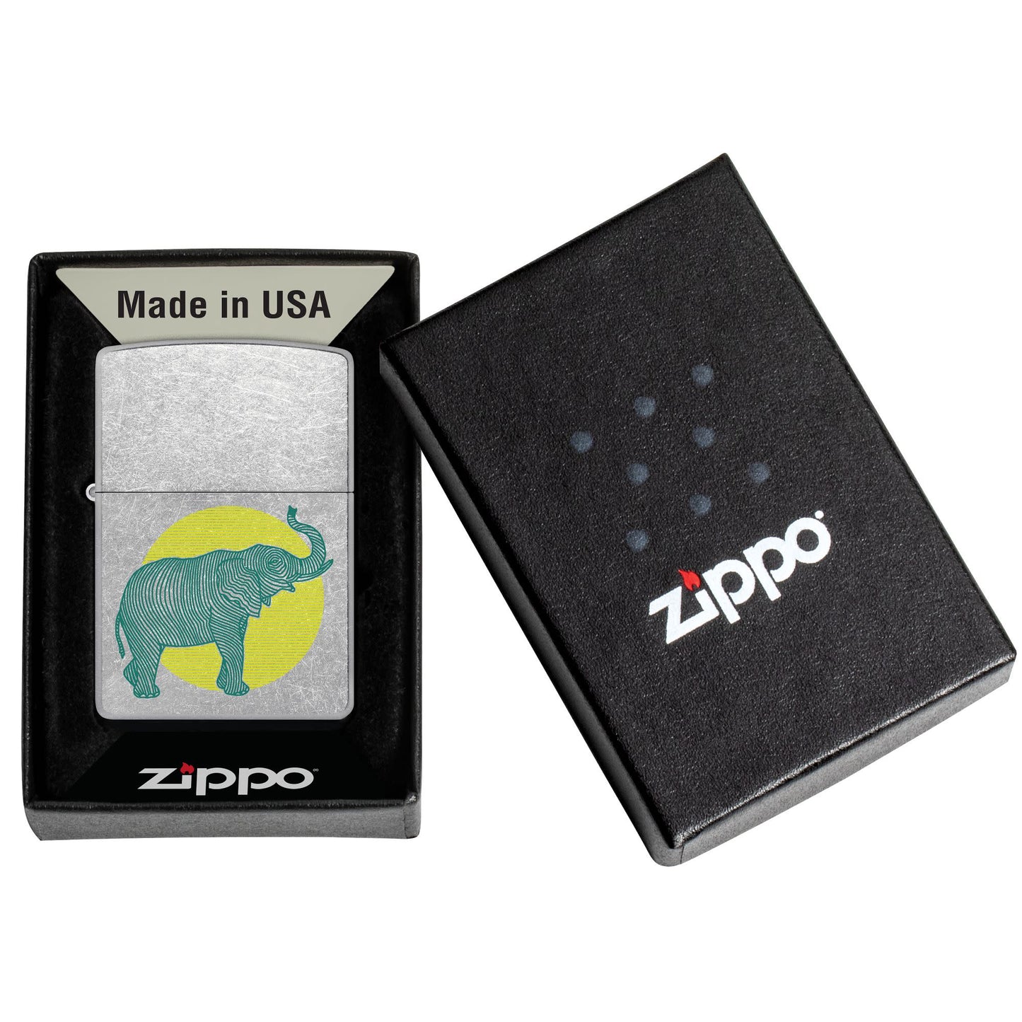 Elephant Design Windproof Lighter in its packaging.