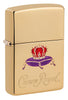 Front shot of Crown Royal® High Polish Brass Windproof Lighter standing at a 3/4 angle.